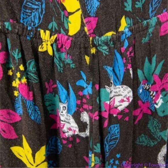 Modcloth Jungle Print Knit Dress, white cat blue bird,‎ ring tailed lemur, XL - Picture 12 of 16